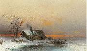 wilhelm von gegerfelt Winter picture with cabin at a river Spain oil painting artist
